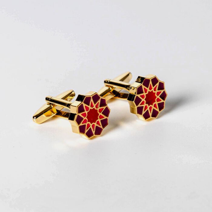 Ethnic Mosaic Cufflinks: Mauve, Pink, and Red