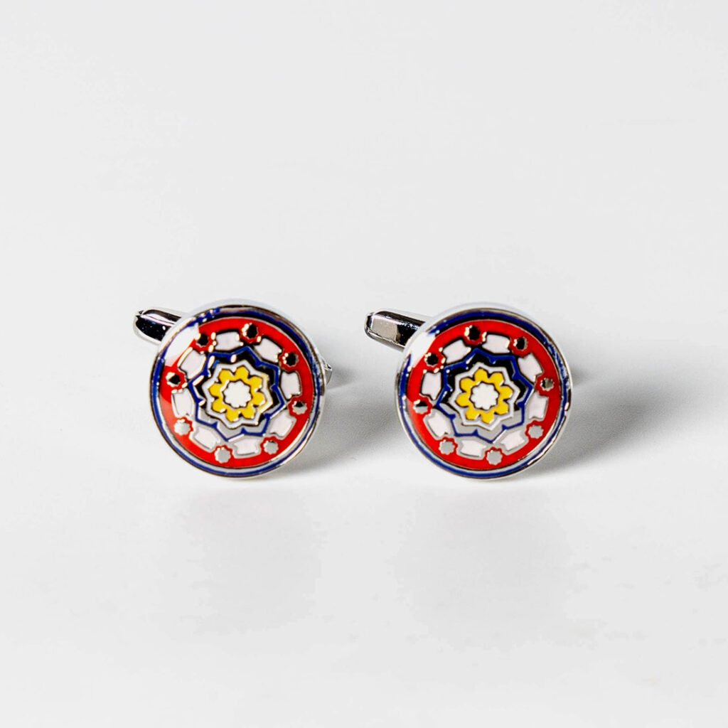 Andalucian colourful enamel cufflinks by Rumi – front view
