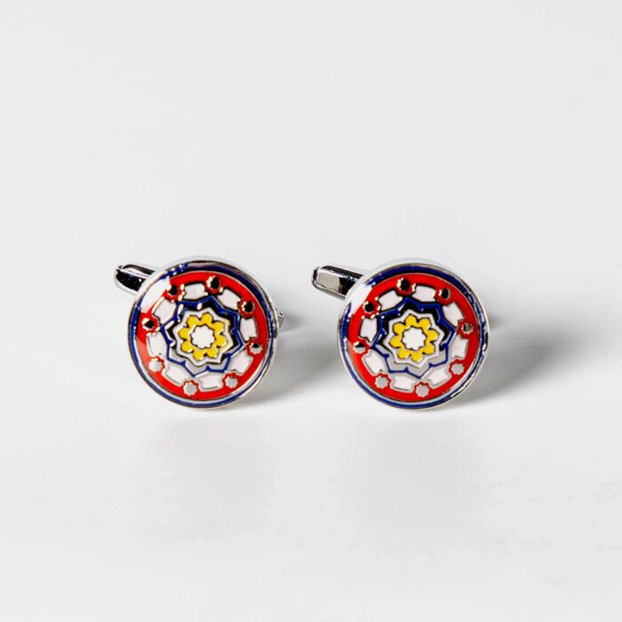 Andalucian colourful enamel cufflinks by Rumi – front view