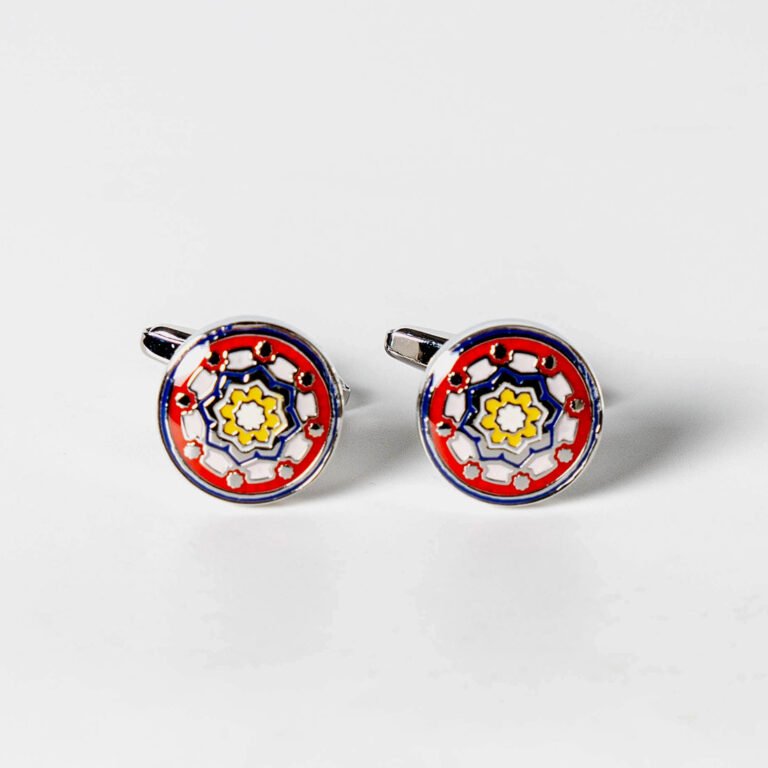 Andalucian colourful enamel cufflinks by Rumi – front view